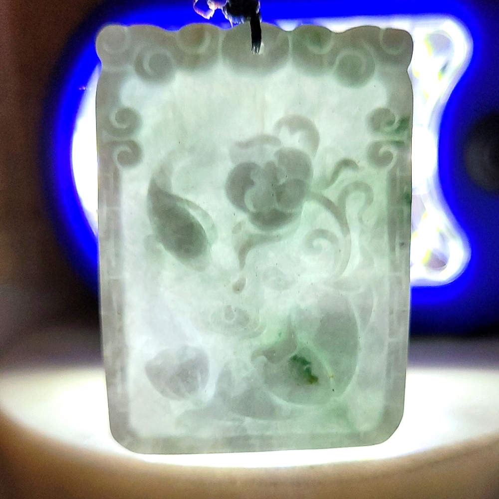 NWT Genuine Certified Jadeite Fish in Lotus Pond Pendant Necklace